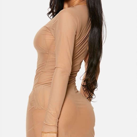 Cover Me Long Sleeve Mesh Sheer Pool Swimwear Coverup Mini Dress - Picture 2 of 3